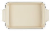 Rechteckige schwarze Auflaufform mit cremefarbener Innenfläche, Draufsicht