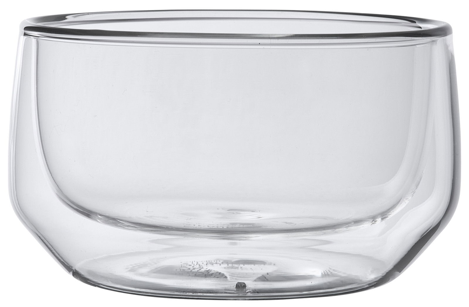 Transparente Glasschale mit doppelter Wandung, seitliche Perspektive