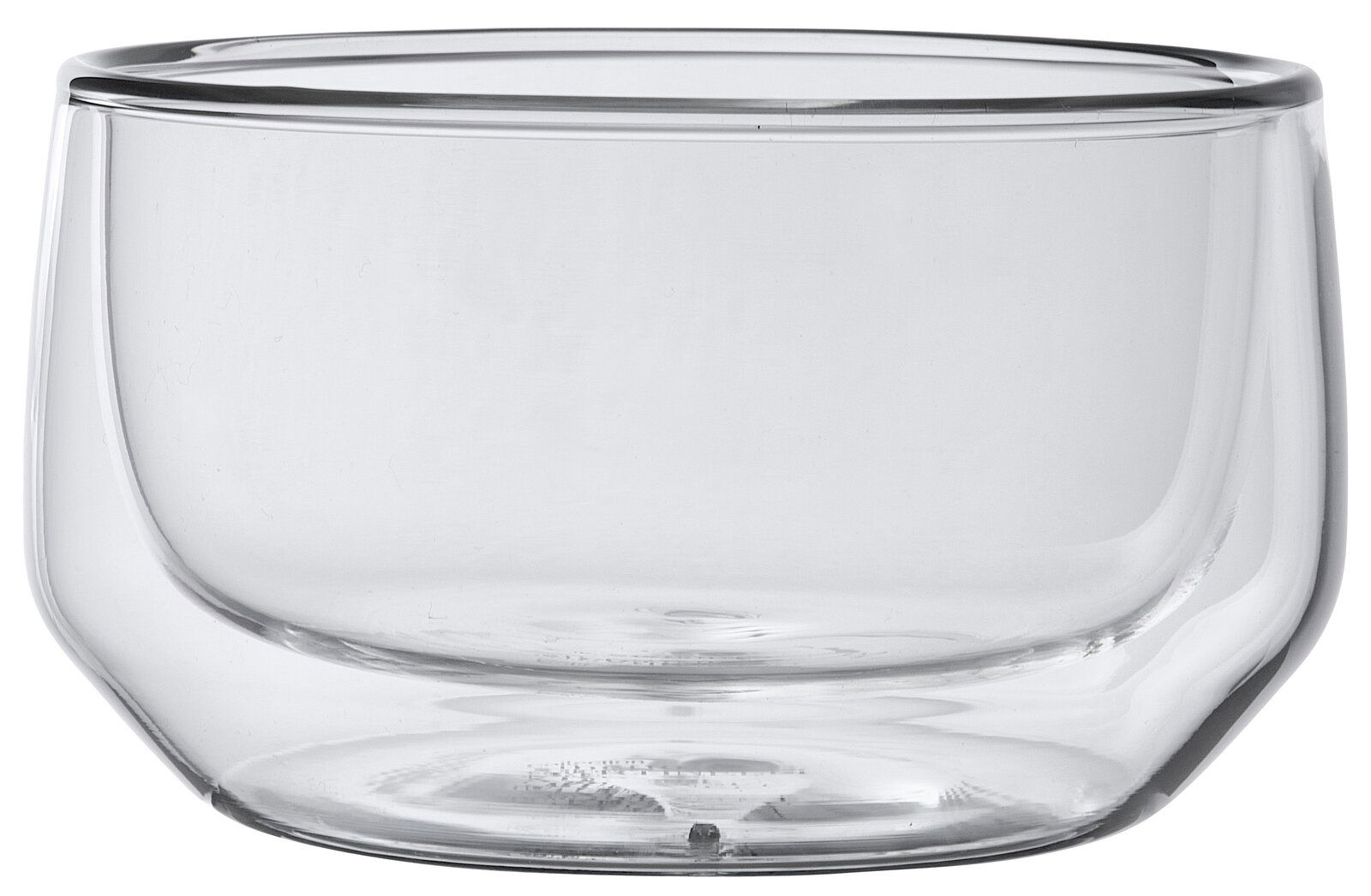 Transparente Glasschale mit doppelter Wandung, seitliche Perspektive