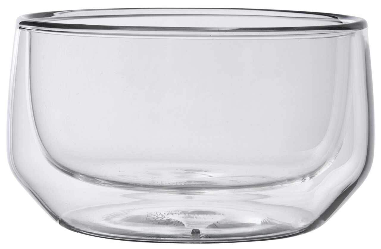 Transparente Glasschale mit doppelter Wandung, seitliche Perspektive