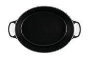 Schwarzer ovaler Bräter mit zwei Griffen, Draufsicht