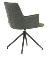 Moderner Sessel mit grauem Bezug und grünem Innenpolster, seitliche Perspektive