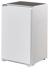 Weiße Kücheneinheit mit geschlossener Tür, seitliche Perspektive