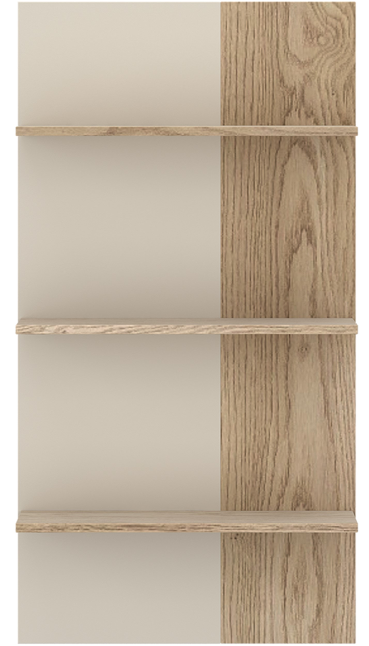 Z2 Wandregal LAGOON Frontale Ansicht eines modernen Wandregals mit vier Regalböden in Holzoptik und neutralem Hintergrund.