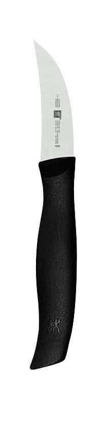 Schälmesser TWIN GRIP mit schwarzem Griff und gebogener Klinge, seitliche Ansicht