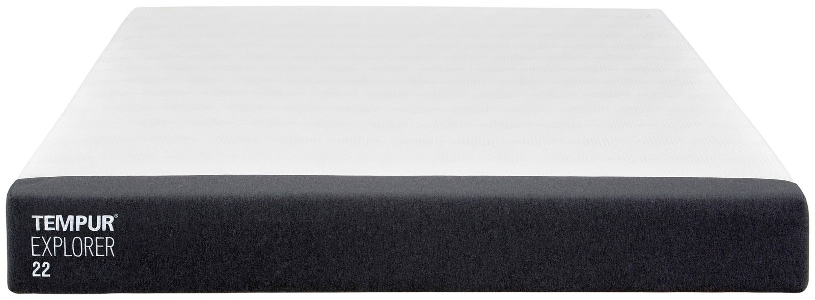 Viscomatratze von vorne mit schwarzem Rand und weißer Oberfläche, Modell TEMPUR EXPLORER 22