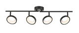 Moderner LED-Strahler mit vier verstellbaren Leuchten in schwarzem Design, seitliche Perspektive