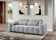 Graues Funktionssofa in modernem Wohnzimmer, seitliche Perspektive