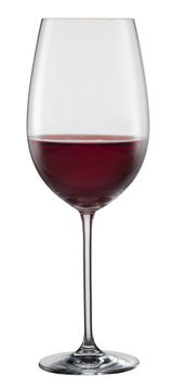 Bordeaux Rotweinglas mit rotem Wein, seitliche Perspektive