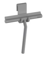 Grauer Duschabzieher aus Silikon, Vorderansicht mit Wandhalterung