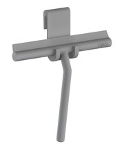 Grauer Duschabzieher aus Silikon, Vorderansicht mit Wandhalterung