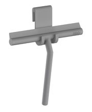 Grauer Duschabzieher aus Silikon, Vorderansicht mit Wandhalterung