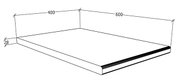 Isometrische 3D-Zeichnung einer flachen rechteckigen Platte/Podest mit Maßangaben 600 × 400 mm und 28 mm Stärke, Perspektive schräg von oben.