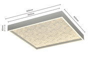 LED-plafondlamp in vierkante vorm met afmetingen 605 mm x 605 mm x 65 mm, zijaanzicht