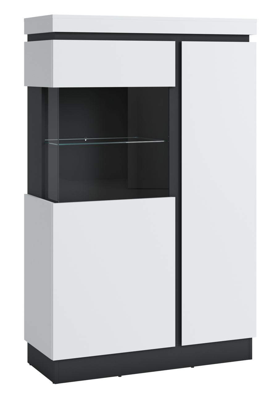 Z2 Highboardvitrine Campania Moderne Highboardvitrine in Weiß mit Glasregal, seitliche Perspektive