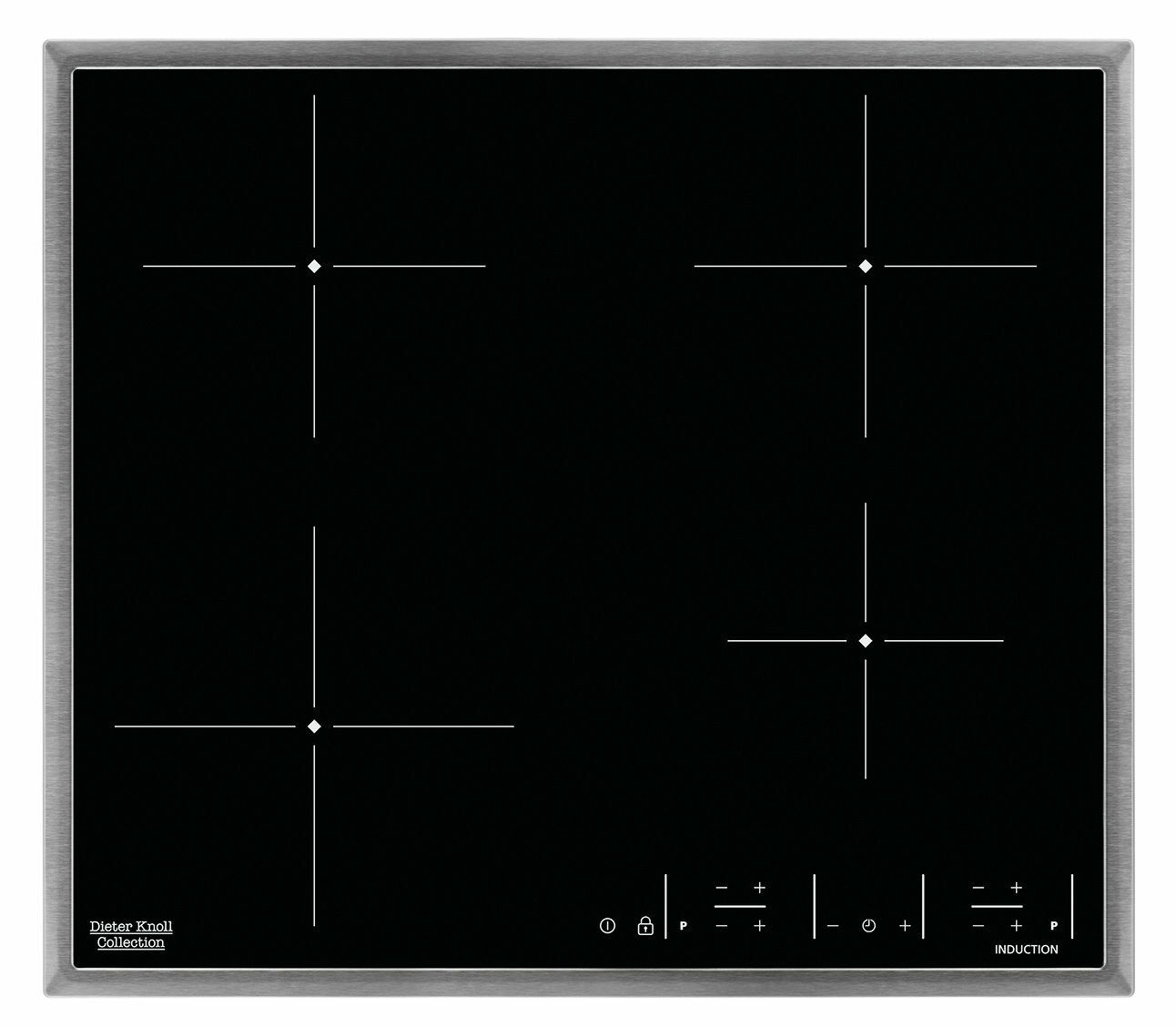 Induktionsglaskeramikkochfeld mit vier Kochzonen, Draufsicht