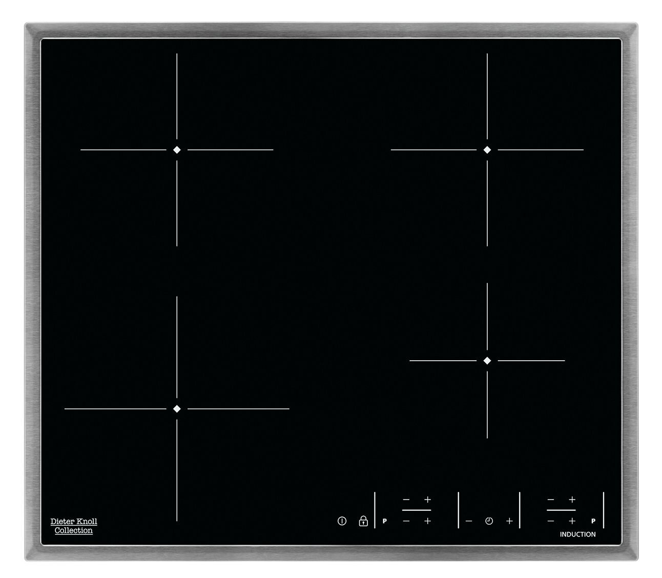 Induktionsglaskeramikkochfeld mit vier Kochzonen, Draufsicht