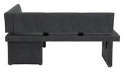 Rückansicht einer modernen, dunkelgrauen Eckbank mit klaren Linien und gepolstertem Rücken.