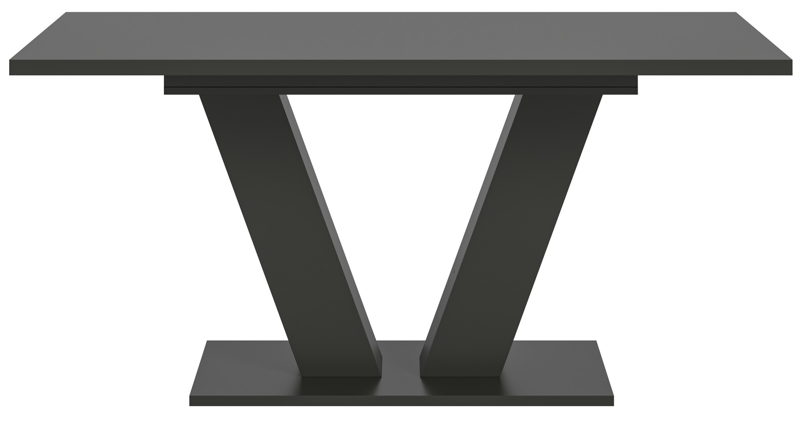 Moderner Esstisch mit V-förmigem Gestell in dunkler Farbe, Frontalansicht
