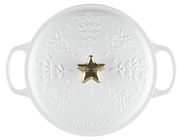 Weißer Bräter mit weihnachtlichem Muster und goldfarbenem Sternknauf, Draufsicht