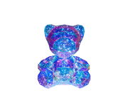 Bunte LED-Dekoleuchte in Form eines Bären, aus der Vorderansicht fotografiert, mit facettenreichen, leuchtenden Oberflächen.