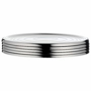 Stapel von Gläsertellern aus Glas, seitliche Perspektive