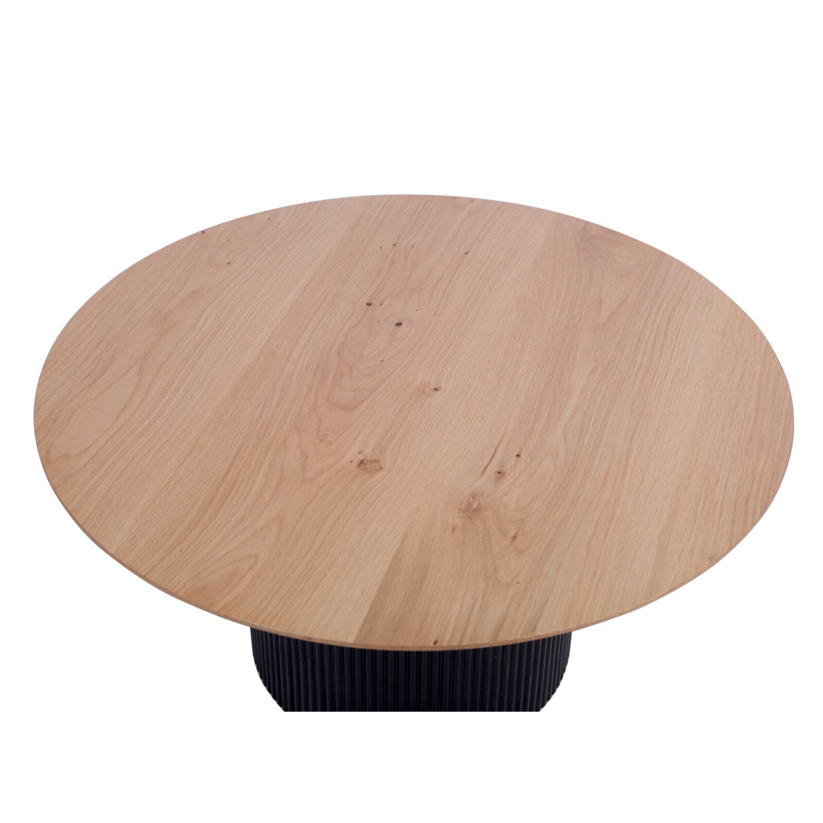 Ronde houten salontafel met natuurlijke nerf, gezien van bovenaf