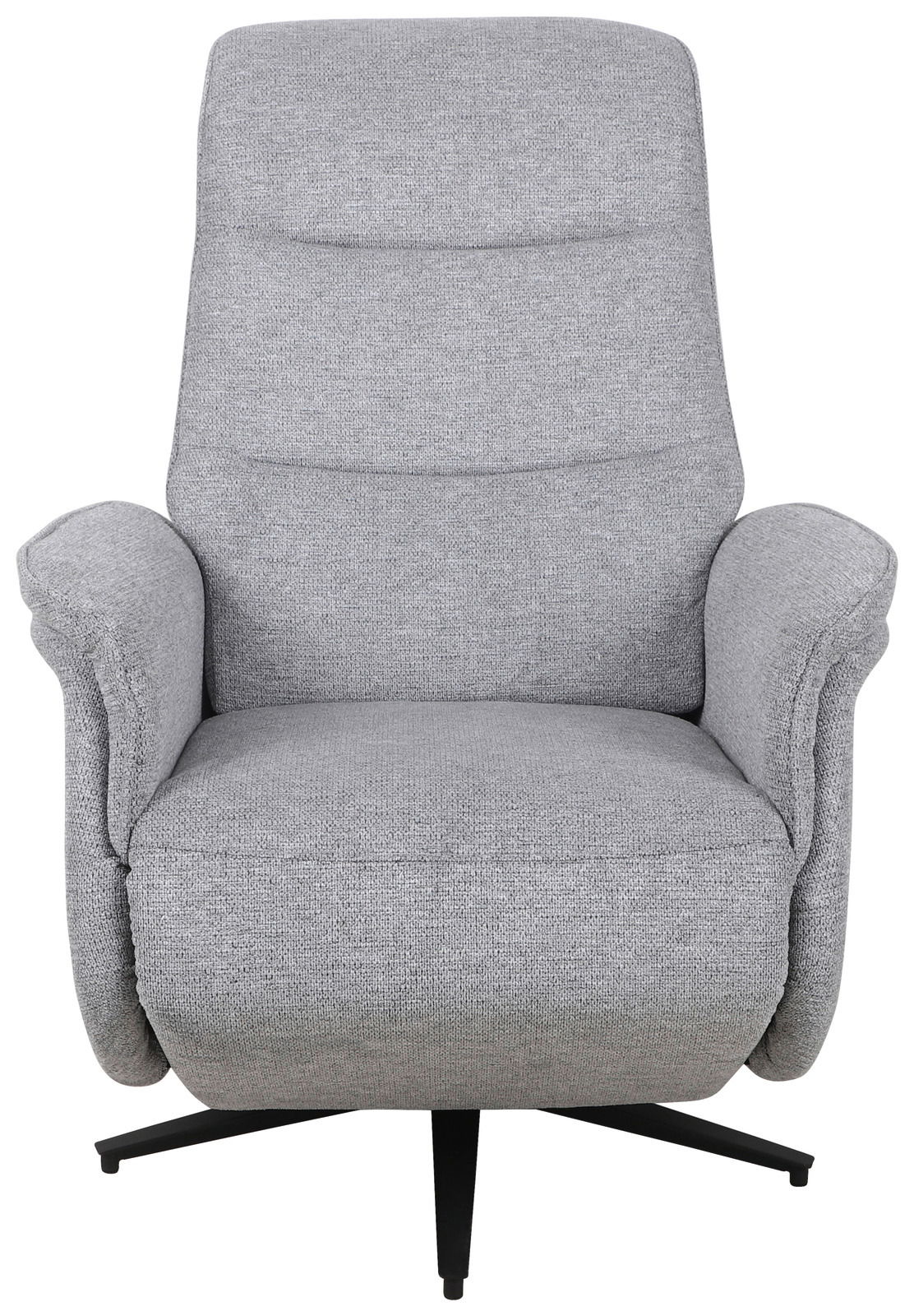 Grauer, drehbarer Relaxsessel mit Armlehnen, Vorderansicht