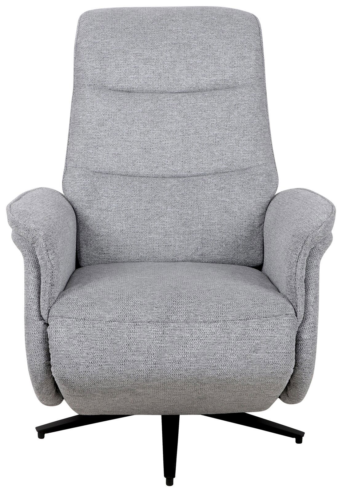 Grauer, drehbarer Relaxsessel mit Armlehnen, Vorderansicht