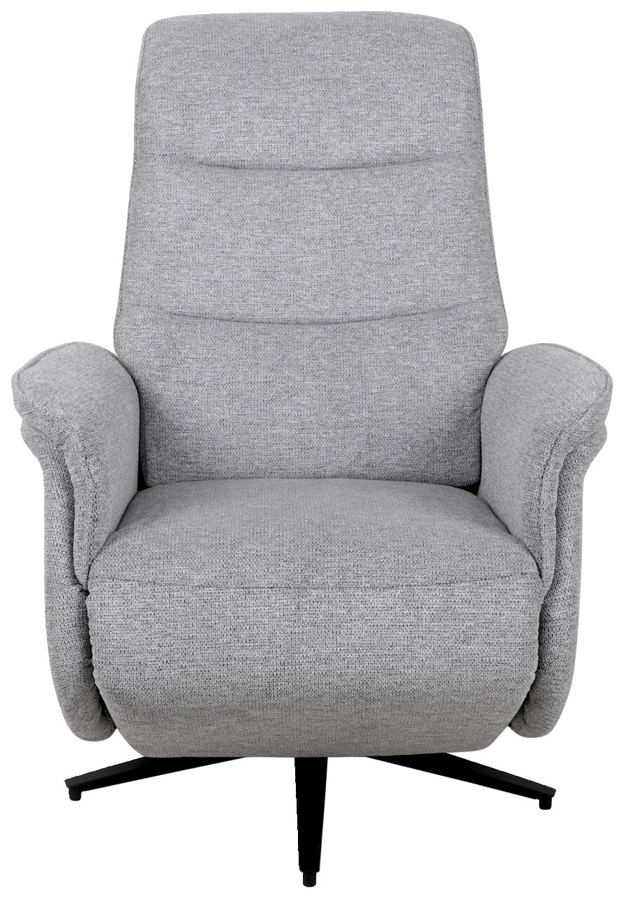 Grauer, drehbarer Relaxsessel mit Armlehnen, Vorderansicht