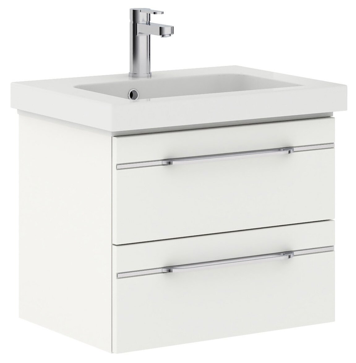 Pelipal Waschtischlösung BALTO SPRINT Moderner weißer Waschtisch mit zwei Schubladen und Chromarmaturen, seitliche Perspektive