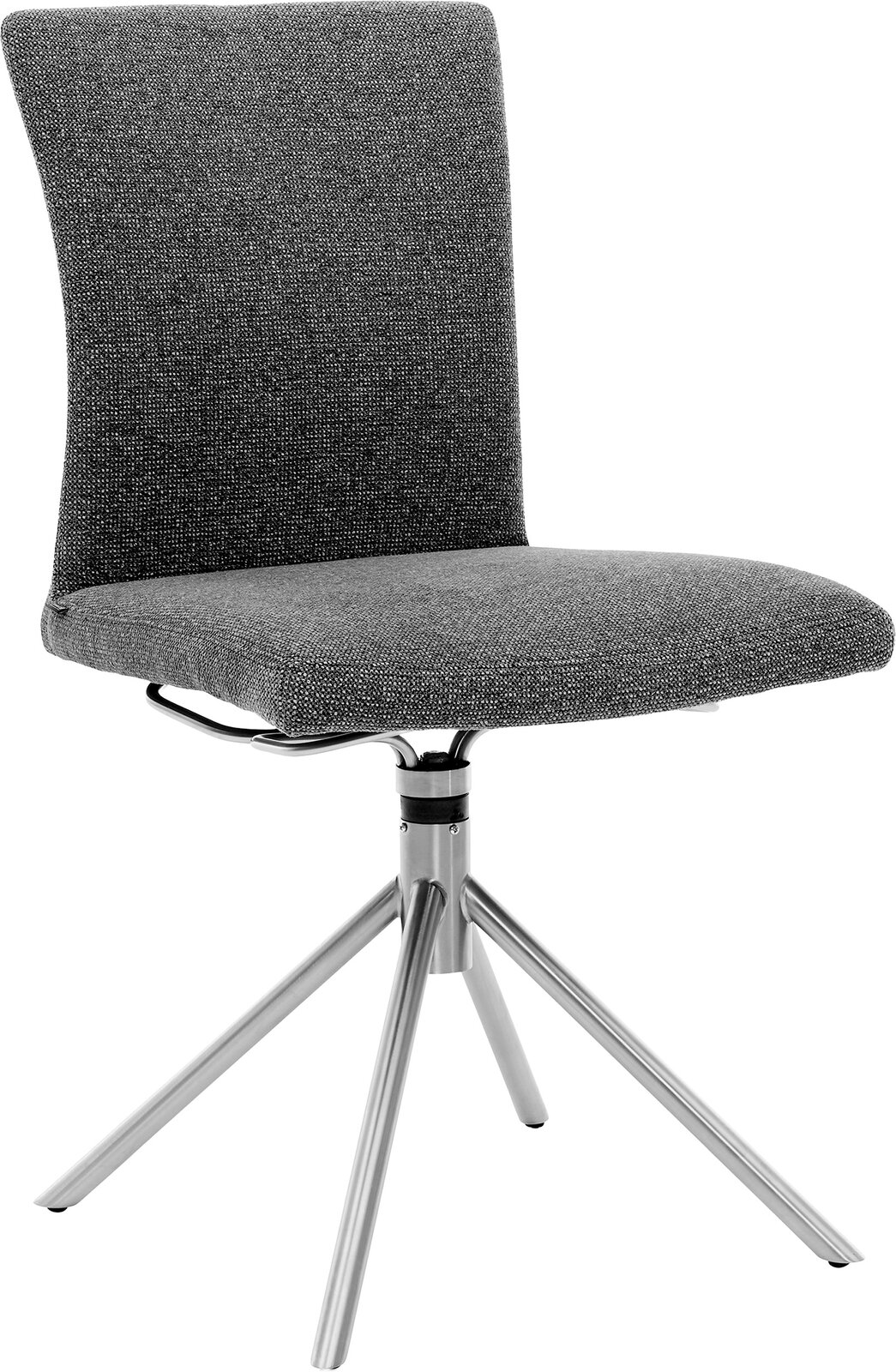 Musterring Stuhl MR HELMOND Moderner Stuhl mit braunem Stoffbezug und silbernem Metallgestell, seitliche Perspektive