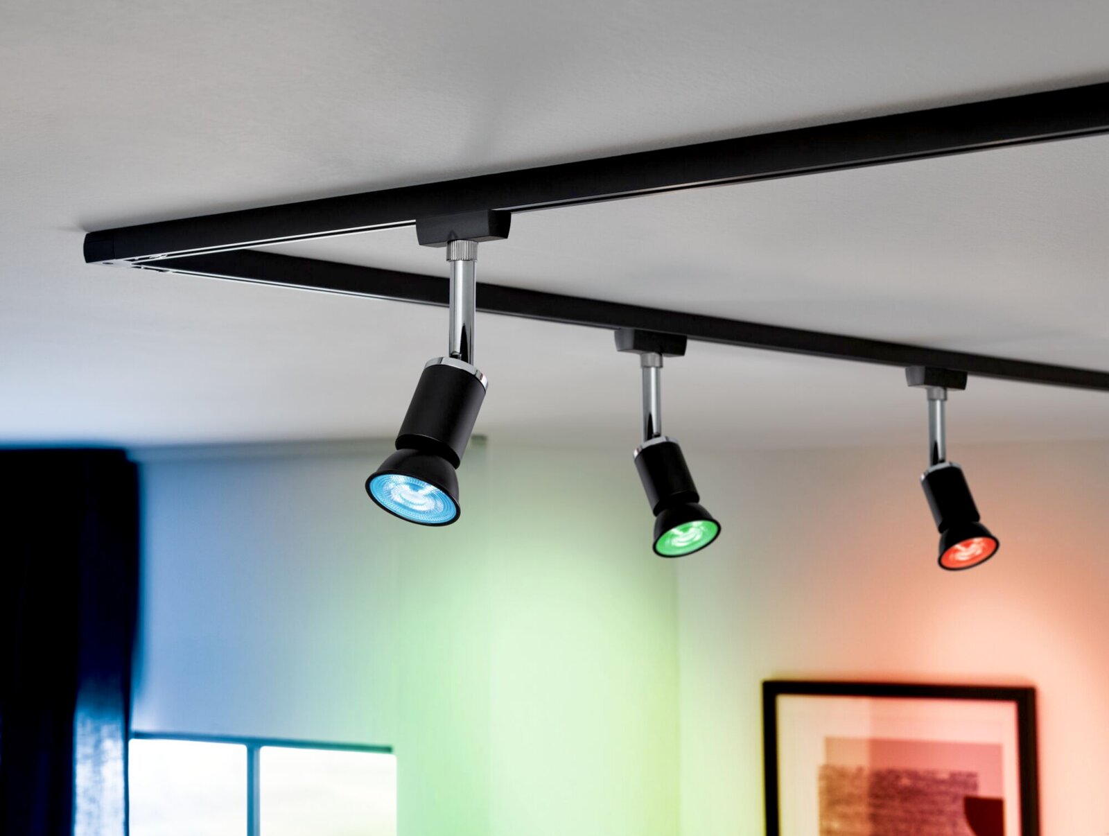 PAULMANN LED-lamp URAIL Driekleurige ledlampen in een plafondlamp, gezien van onderaf
