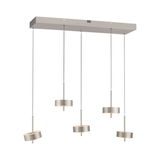 Moderne Pendelleuchte Q-ROTATE mit fünf verstellbaren Leuchten, seitliche Perspektive.