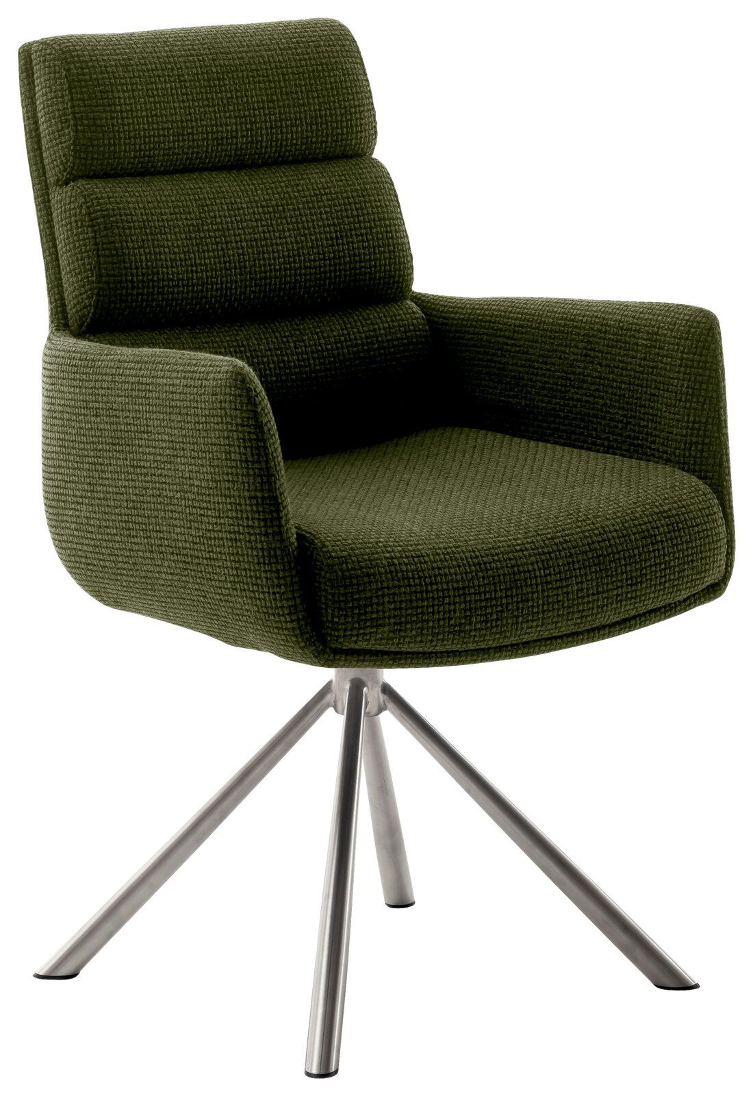 Dieter Knoll Armlehnstuhl LEXINGTON Grüner Armlehnstuhl mit modernem Design und Metallbeinen, seitliche Perspektive.