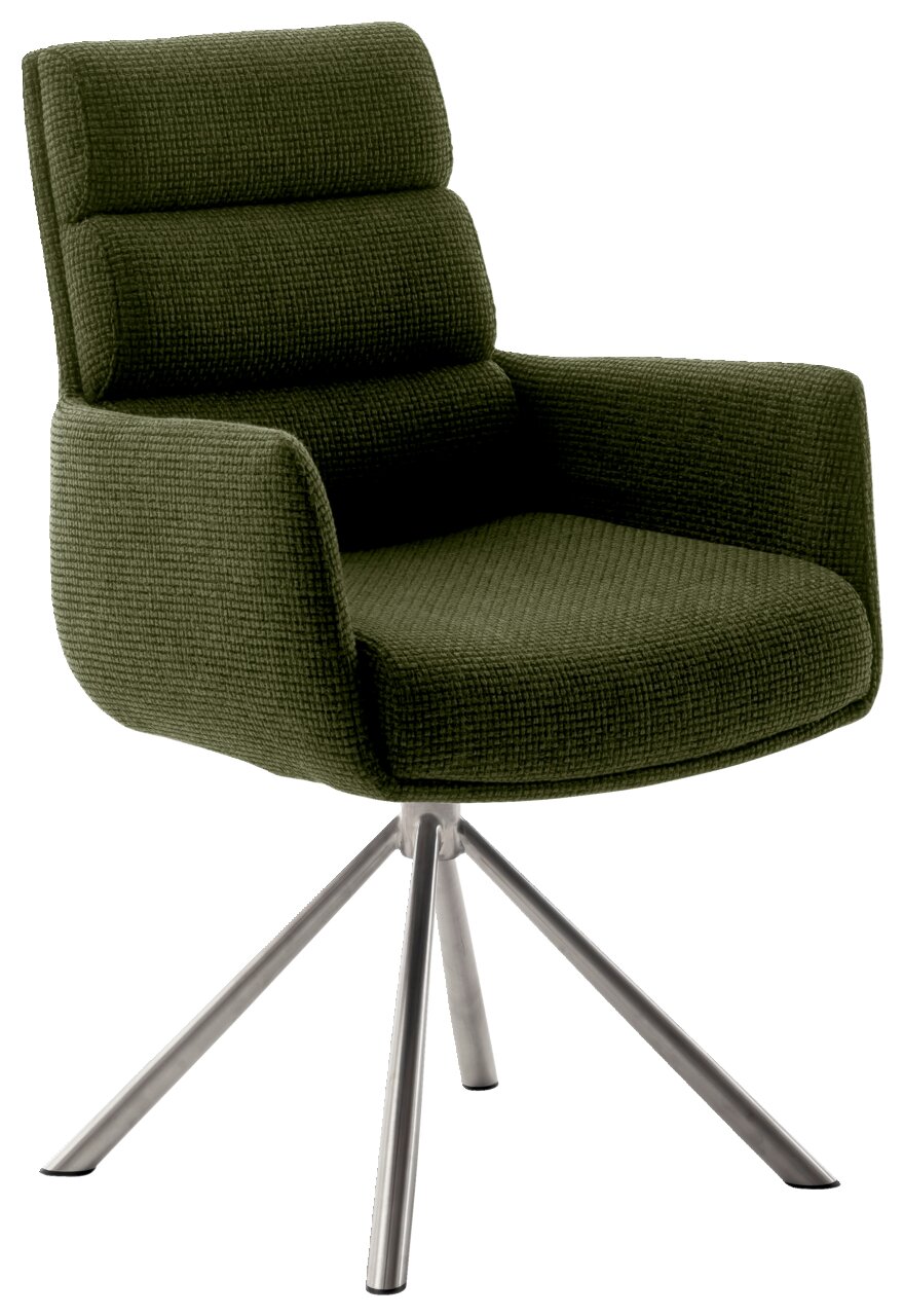 Dieter Knoll Armlehnstuhl LEXINGTON Grüner Armlehnstuhl mit modernem Design und Metallbeinen, seitliche Perspektive.