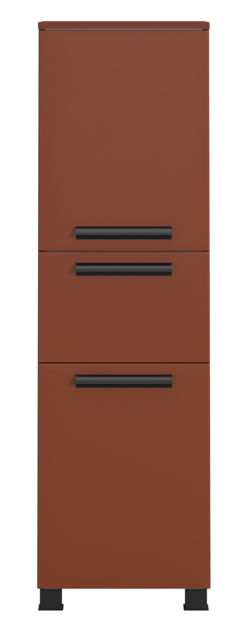 XORA Midischrank VANNES Brauner Midischrank mit drei Schubladen und schwarzen Griffen, Frontalansicht
