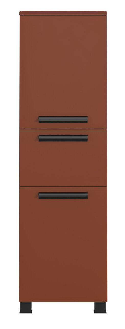 XORA Midischrank VANNES Brauner Midischrank mit drei Schubladen und schwarzen Griffen, Frontalansicht