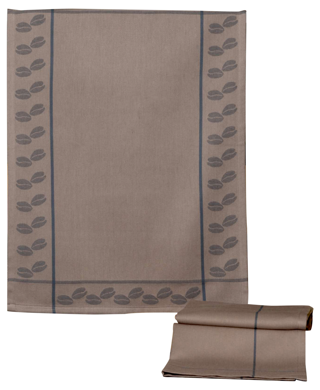 Beige Geschirrtuch mit Kaffeebohnenmuster, Vorderansicht