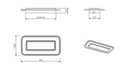 Technische Zeichnung einer rechteckigen LED-Deckenleuchte mit den Maßen 400x200 mm und einer Höhe von 47 mm, seitliche und perspektivische Ansicht.