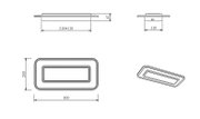 Technische tekening van een rechthoekige led-plafondlamp met de afmetingen 400 x 200 mm en een hoogte van 47 mm, zijaanzicht en perspectiefaanzicht.