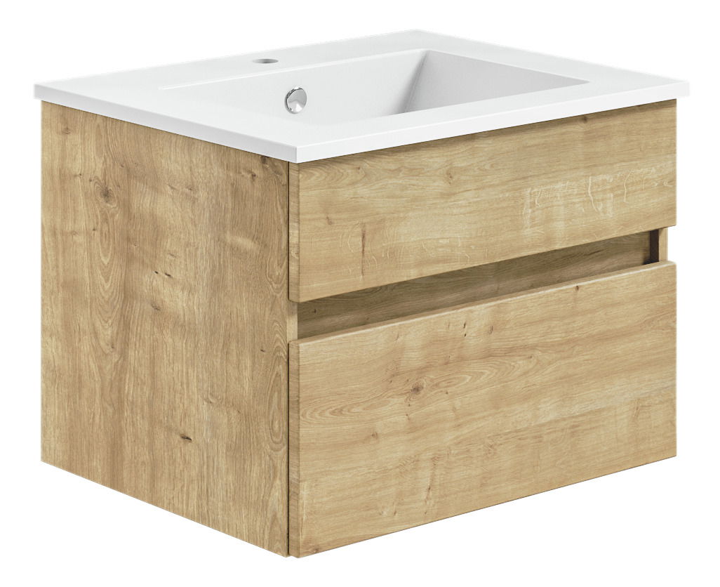 Puris Badkombination GET2YOU 21 Waschtisch mit Holzoptik und zwei Schubladen, seitliche Perspektive