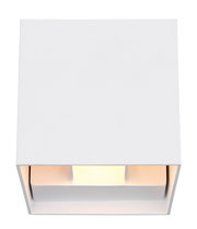 Moderne weiße Außenleuchte in quadratischer Form, Ansicht von vorne