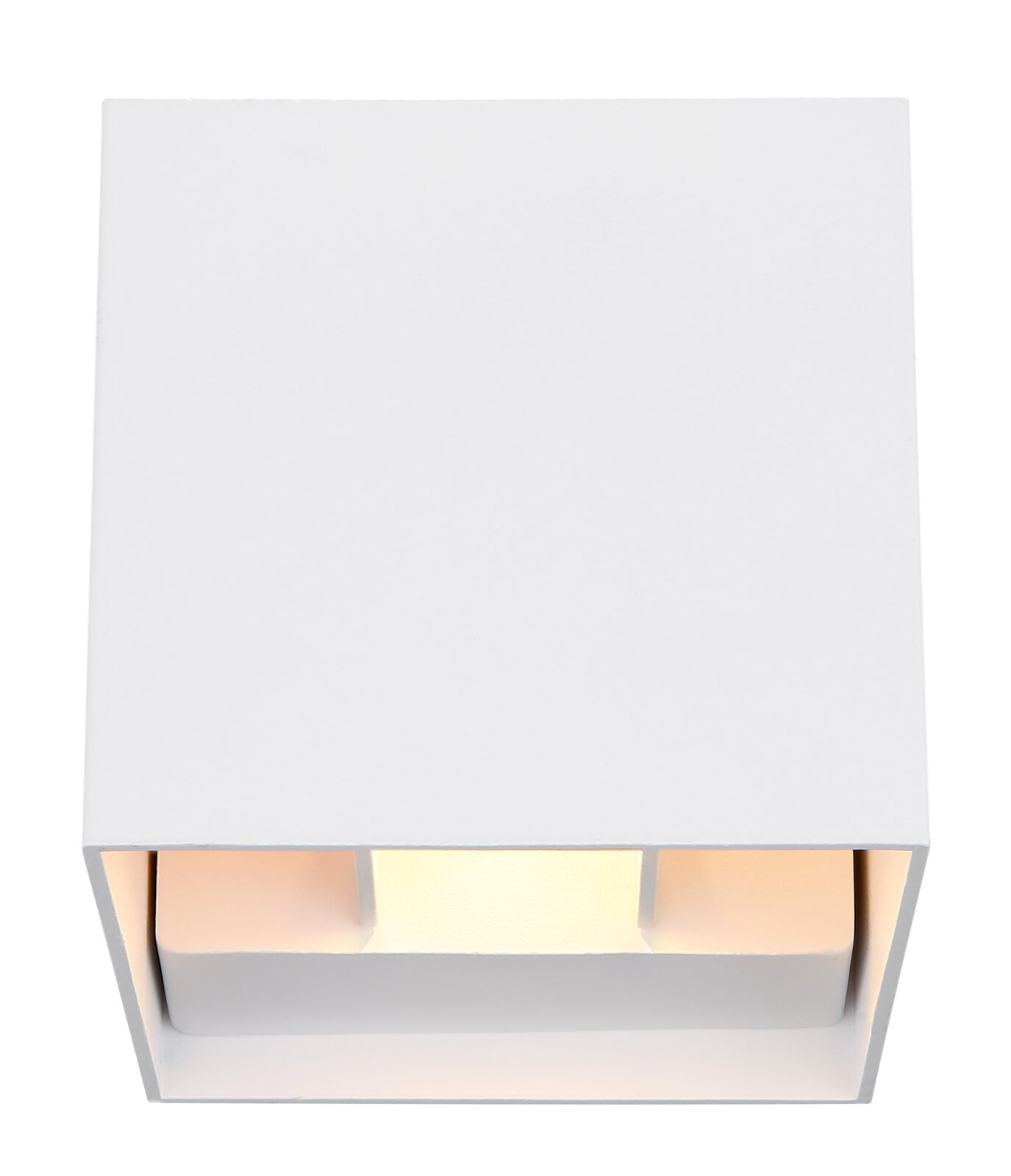 Moderne weiße Außenleuchte in quadratischer Form, Ansicht von vorne