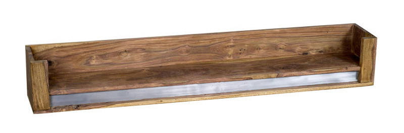 Holzwandregal in rechteckiger Form, aus der Perspektive leicht von oben betrachtet