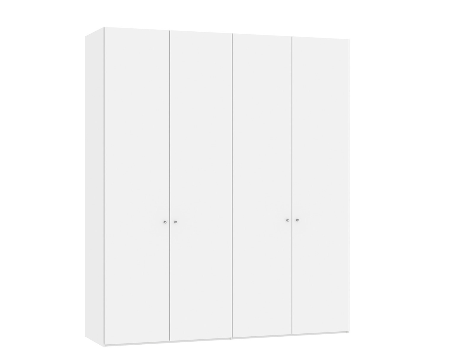 Weißer 4-türiger Drehtürenschrank, seitliche Perspektive