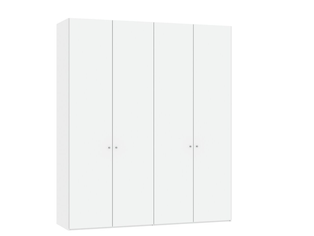 Weißer 4-türiger Drehtürenschrank, seitliche Perspektive