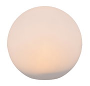 Runde Solar-Außenleuchte MELO in Kugelform, frontal betrachtet, mit sanftem Lichtschein.