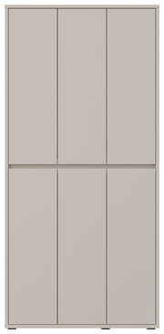 Frontansicht eines XXL-Schuh- und Mehrzweckschranks mit sechs Türen in schlichtem Design.