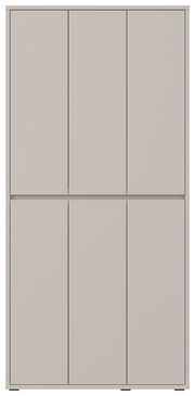 Frontansicht eines XXL-Schuh- und Mehrzweckschranks mit sechs Türen in schlichtem Design.